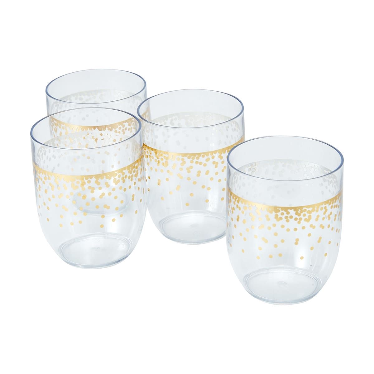 4 Reusable Stemless Metallic Wine Glasses