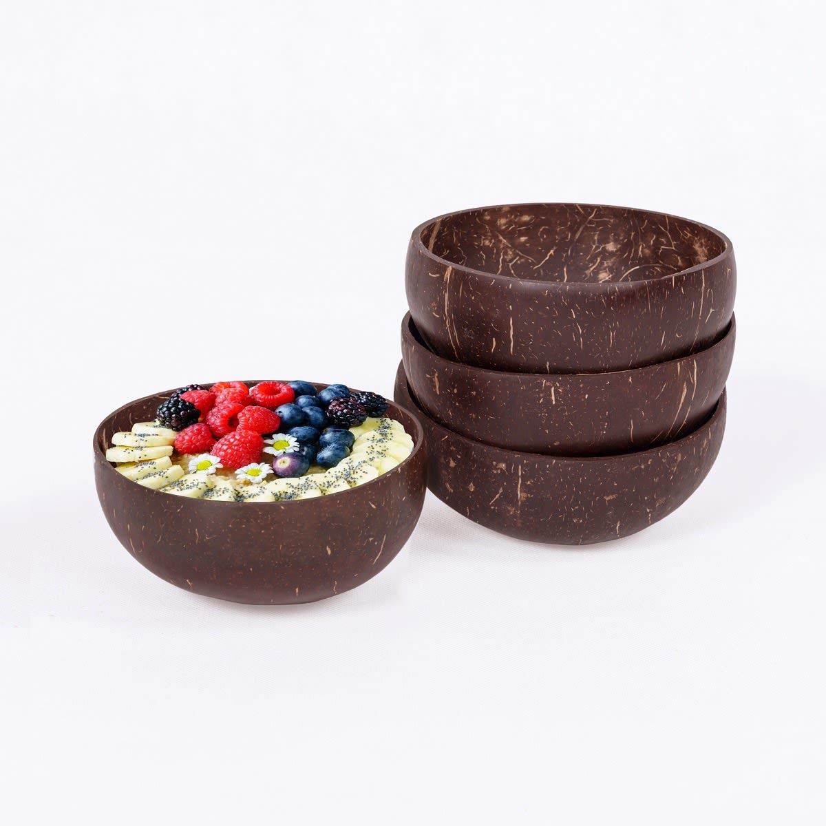 4 Piece Coconut Bowls - Brown