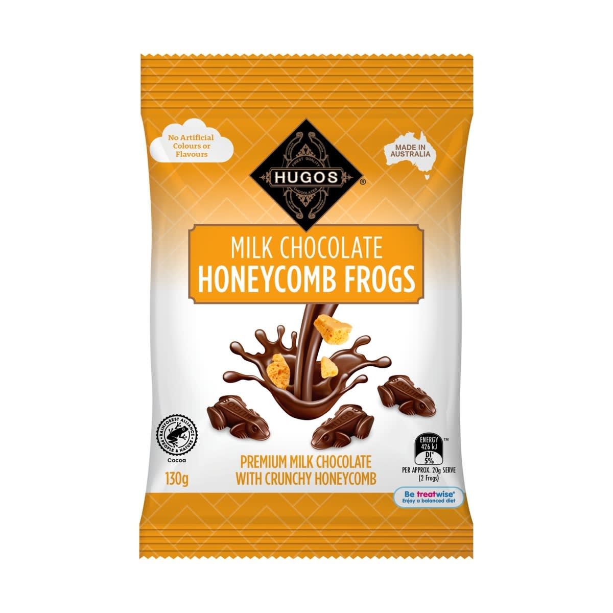 HUGOS Milk Chocolate Honeycomb Frogs 130g