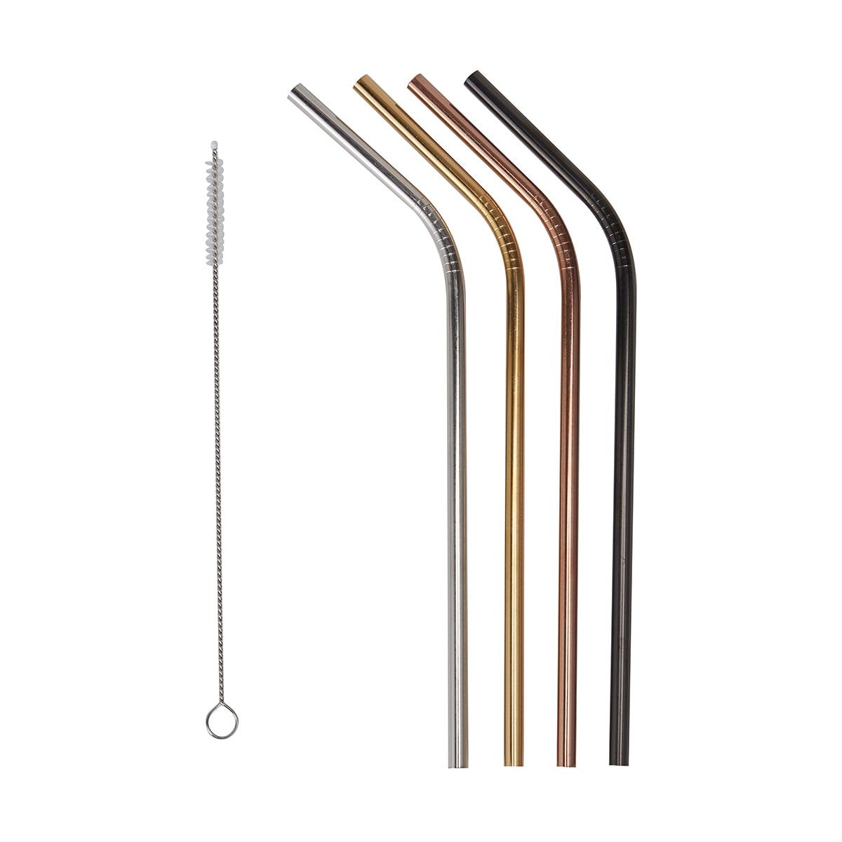 4 Piece Metallic Metal Straws
