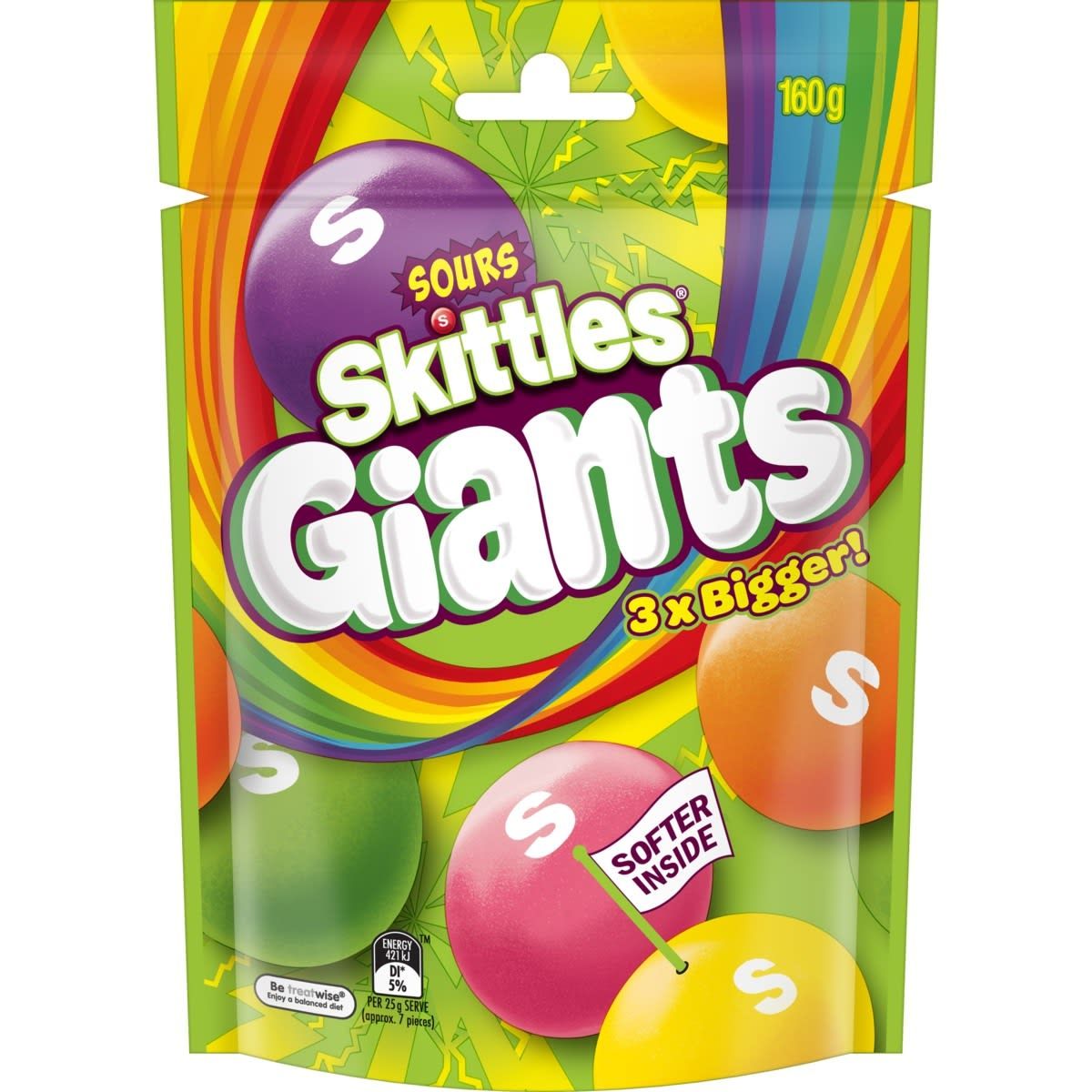 Skittles Giants Sours Medium Bag 160g