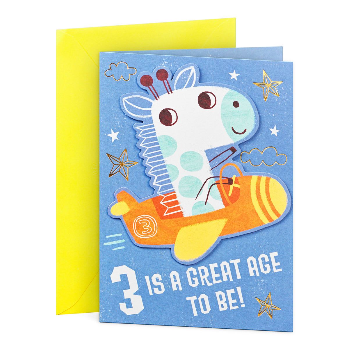 Hallmark Birthday Card for Kids Age 3 - Giraffe Plane