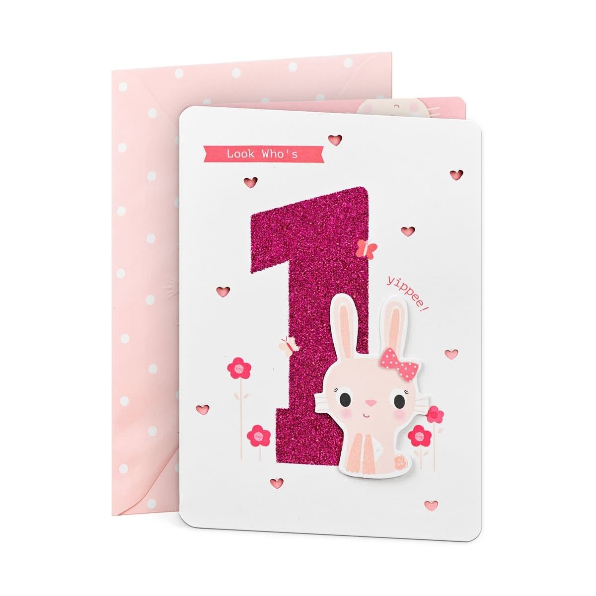 Hallmark Birthday Card for Kids Age 1 - Pink Bunny
