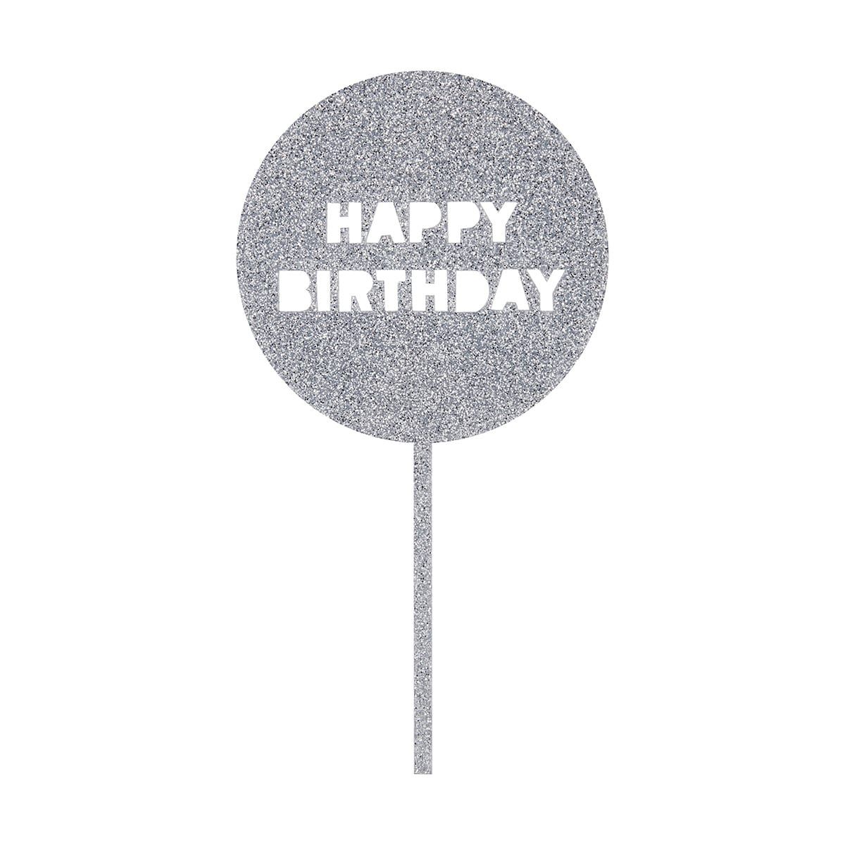 Silver Glitter Birthday Cake Topper