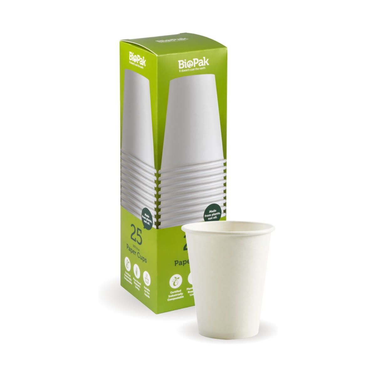 25 Piece BioPak White Paper Cups