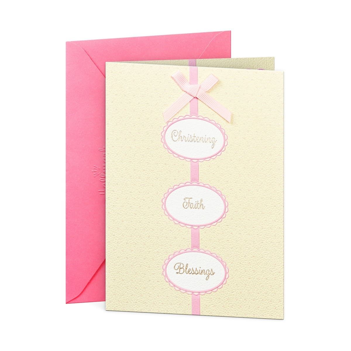 Hallmark Christening Card - Pink Ribbon