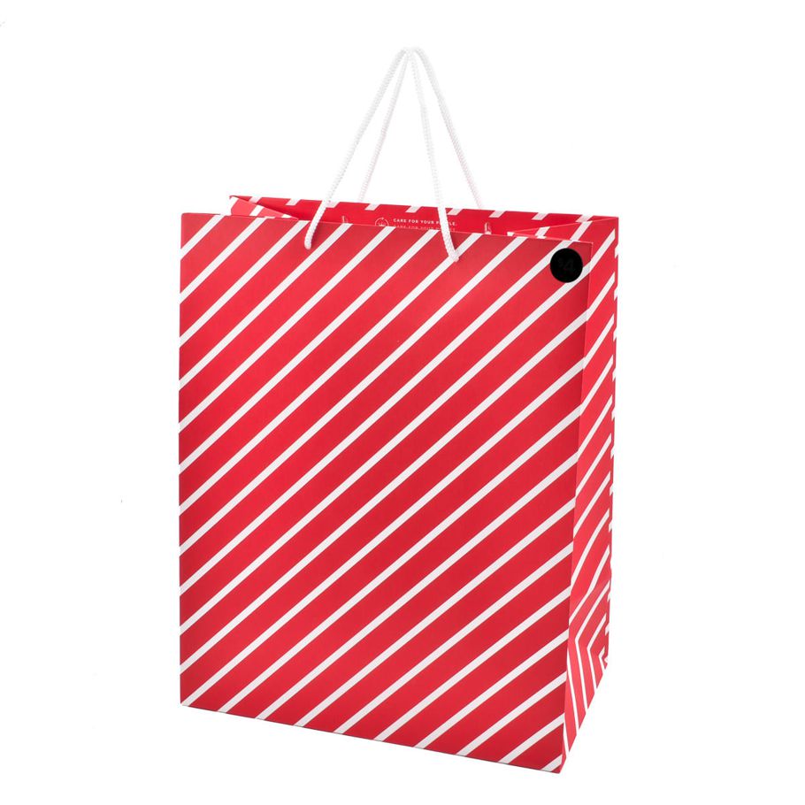 Hallmark Large Red Diagonal White Stripe Gift Bag