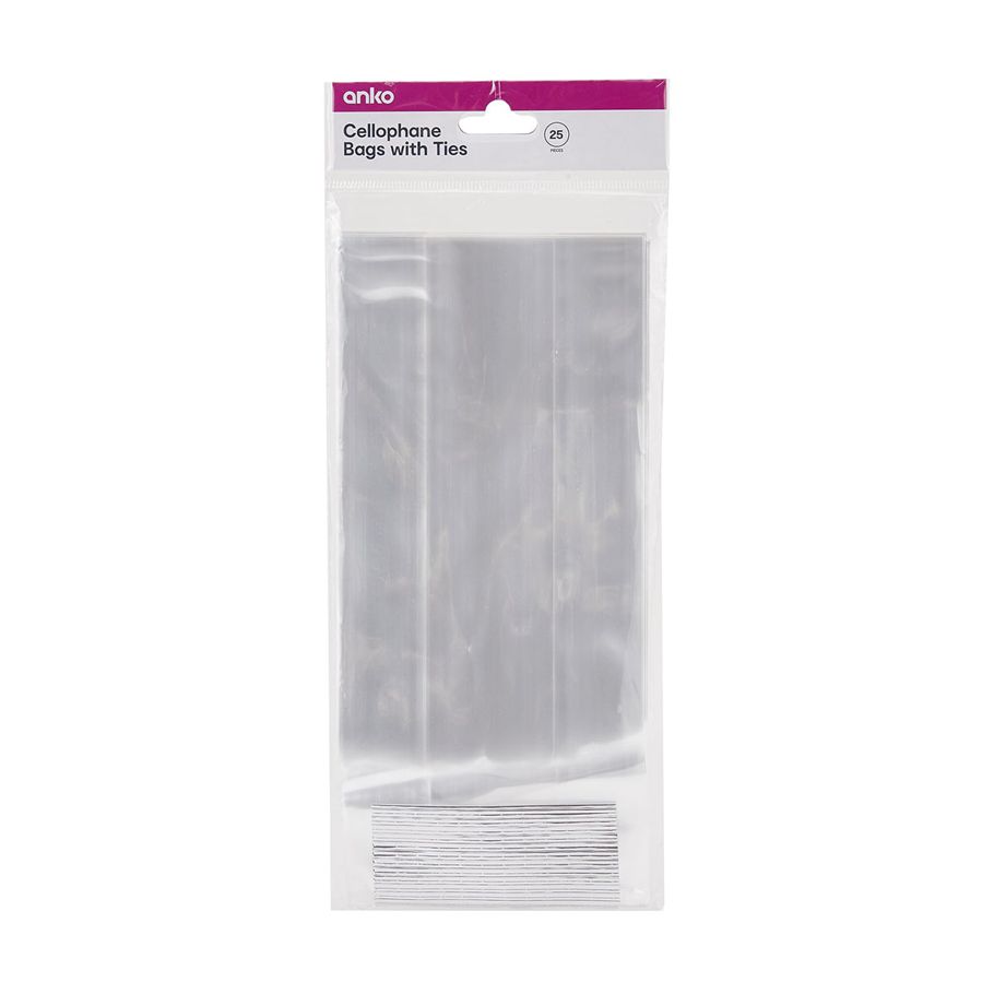 25 Pack Cellophane Bags with Ties
