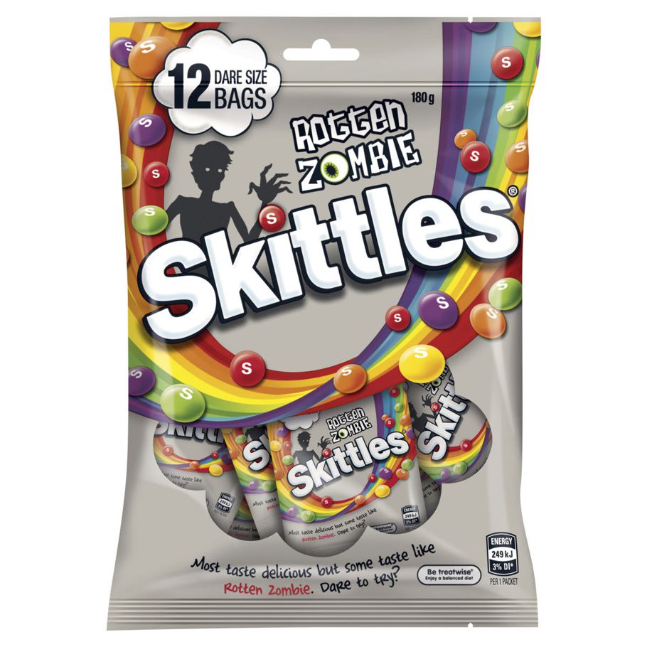 Skittles Rotten Zombie Halloween Trick or Treat 12 Dare Size Bags 180g