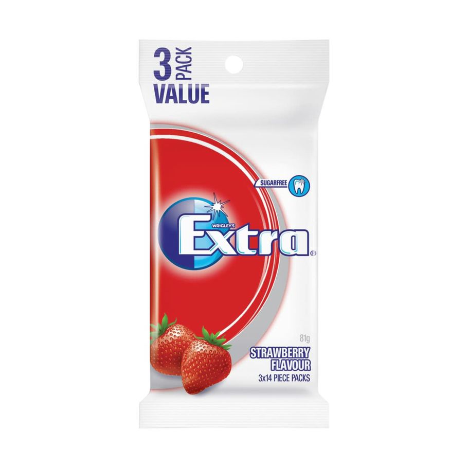 Wrigley's 3 Pack Extra Strawberry Chewing Gum 81g