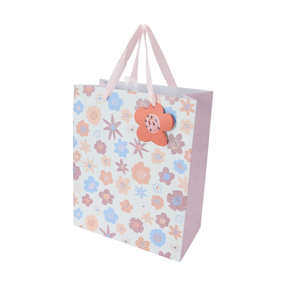 Glitter Floral Gift Bag - Large