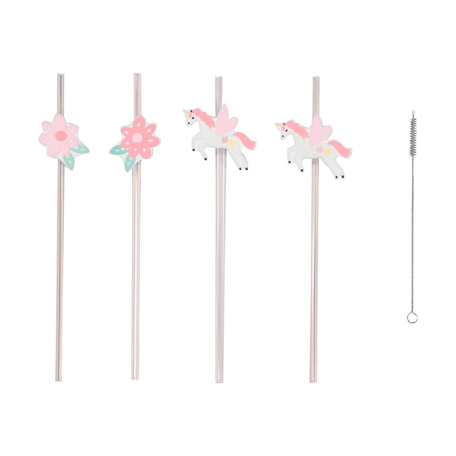 4 Pack Reusable Floral Unicorn Straws
