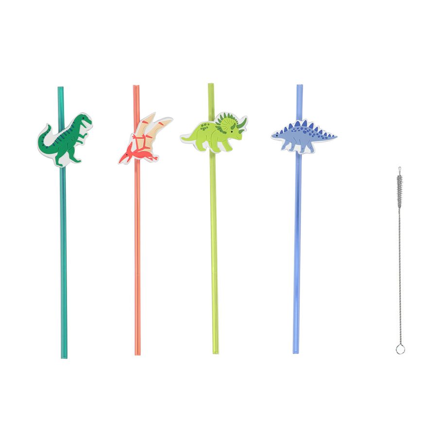 4 Pack Reusable Dinosaur Straws