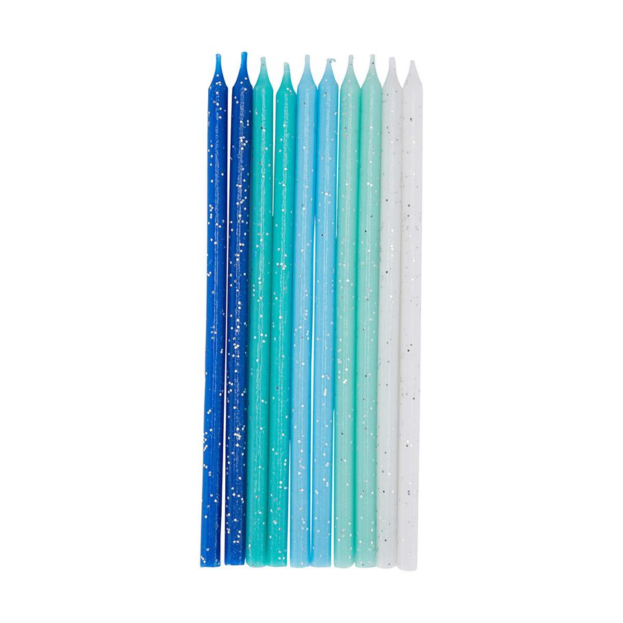 10 Pack Glitter Candles - Blue