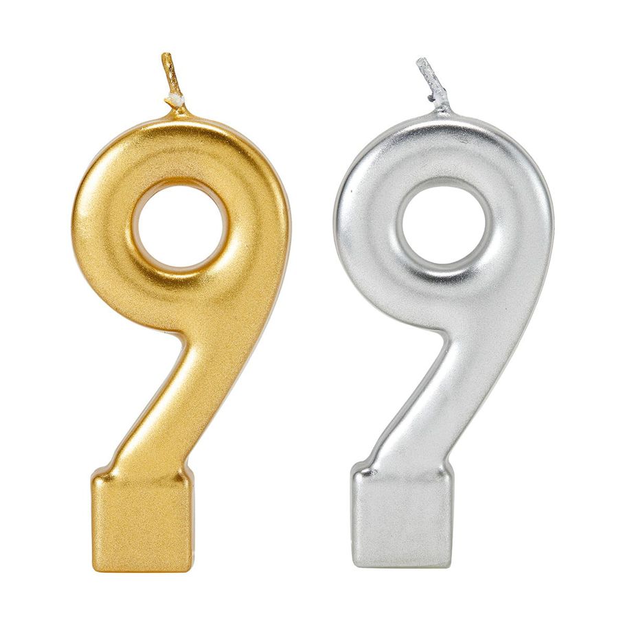 Metallic Candle Number 9 - Assorted
