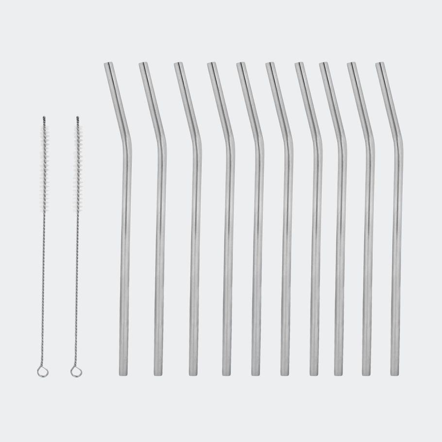 10 Piece Silver Metal Straws