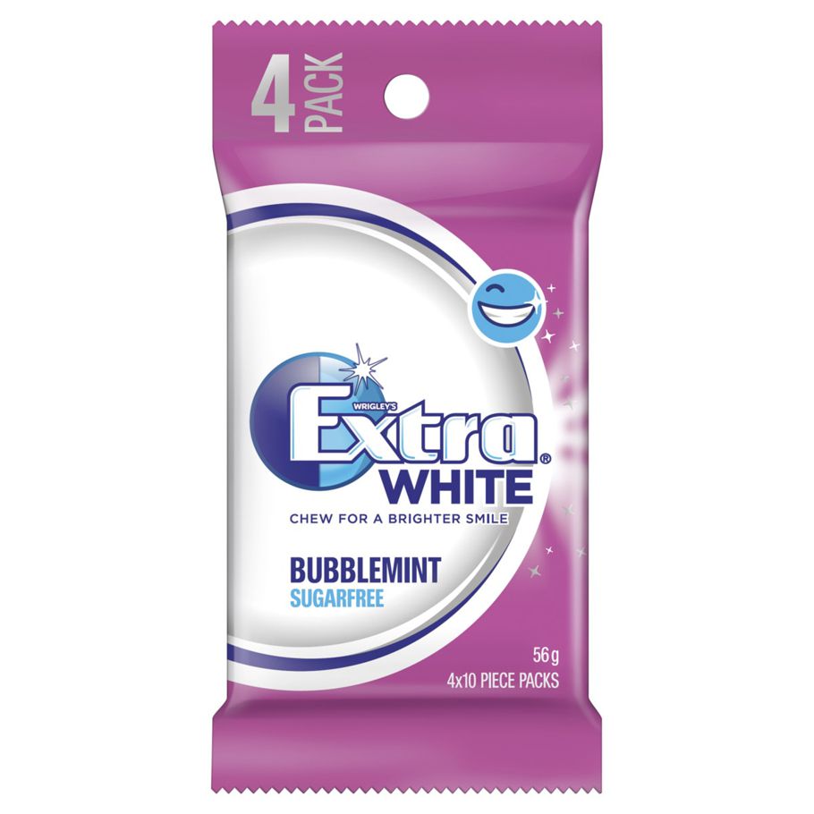 4 Pack Wrigley's Extra White Bubblemint Gum 56g