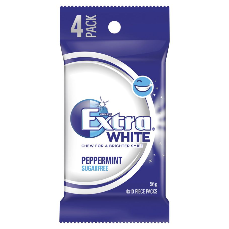 4 Pack Wrigley's Extra White Peppermint Gum 56g