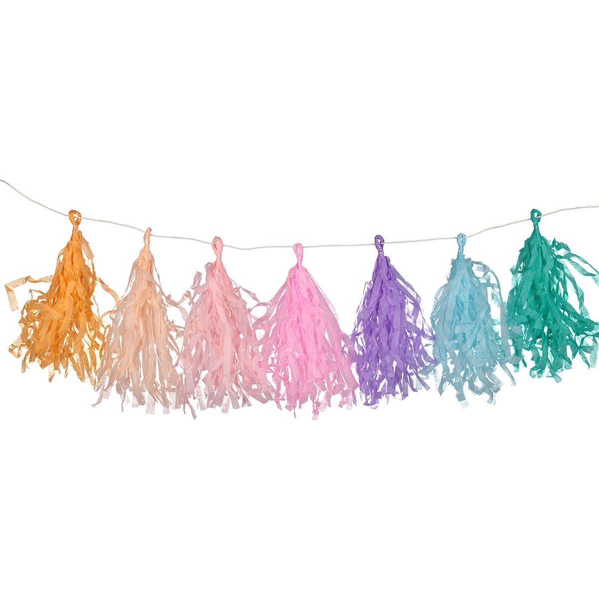 20 Piece Pastel Rainbow Tassel Garland