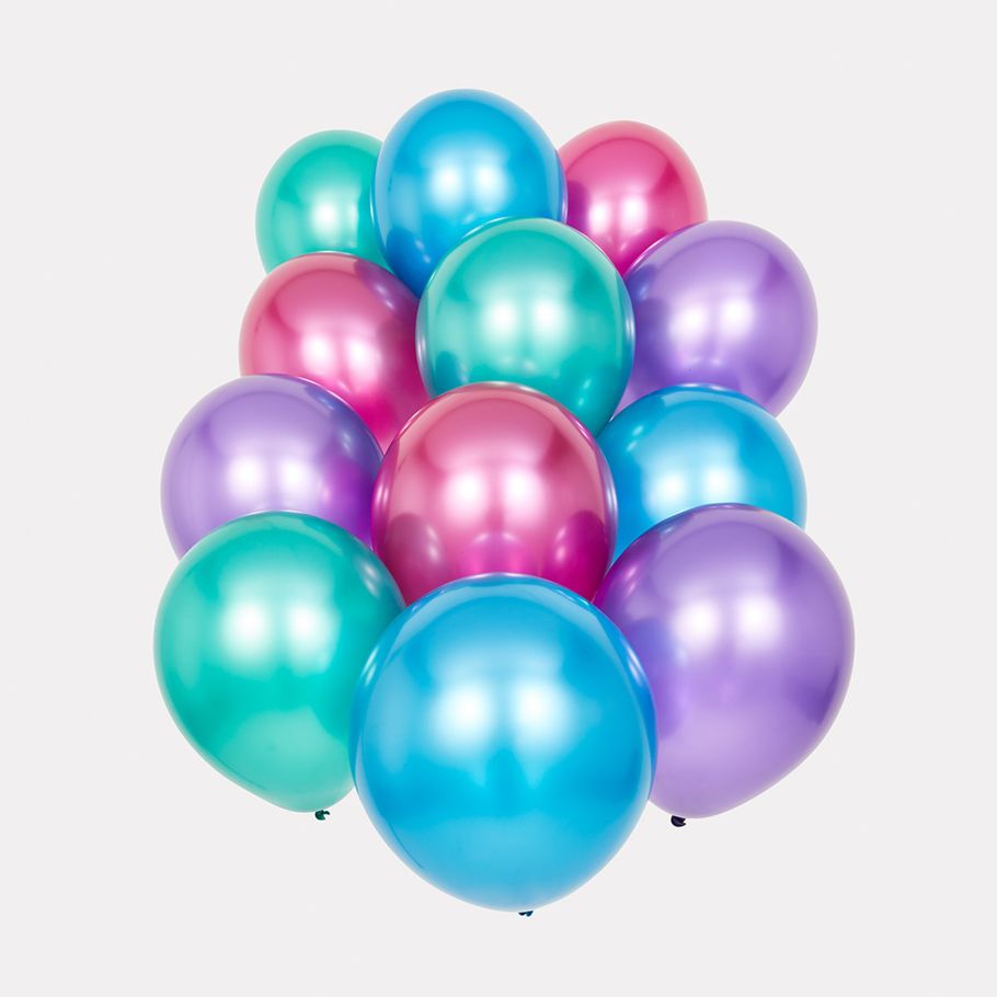 12 Pack Multi Coloured Chrome Balloons