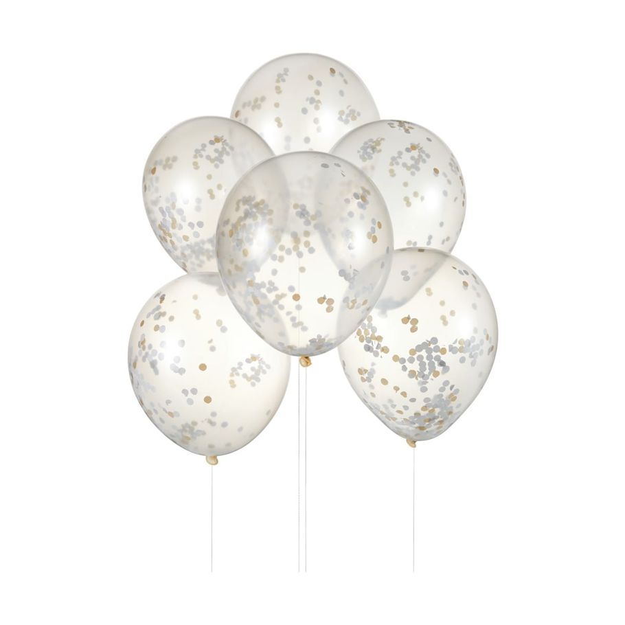 6 Pack Metallic Confetti Balloons