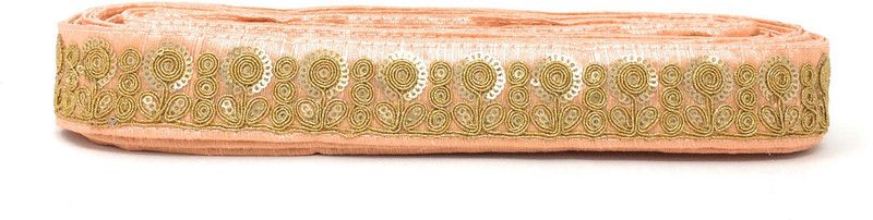 Inhika 9 Meters Lace Border Material, Gold Embroidered, Cotton Mix Fabric (2 inches Wide, Peach) for saree dupatta lehenga blouse Lace Reel  (Pack of 1)