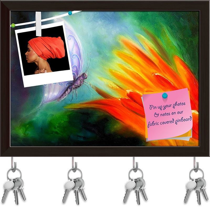 Artzfolio Butterfly Flying Towards A Bright Orange Flower Pinboard Dark Brown16.3x12in Cork Bulletin Board  (Multicolor 16.3 x 12 inch (41 x 30 cms))