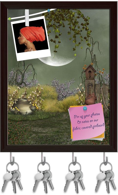 Artzfolio Fantasy Landscape In Garden With Big Moon Pinboard Key Hook Dark Brown12x15.7in Cork Bulletin Board  (Multicolor 12 x 15.7 inch (30 x 40 cms))