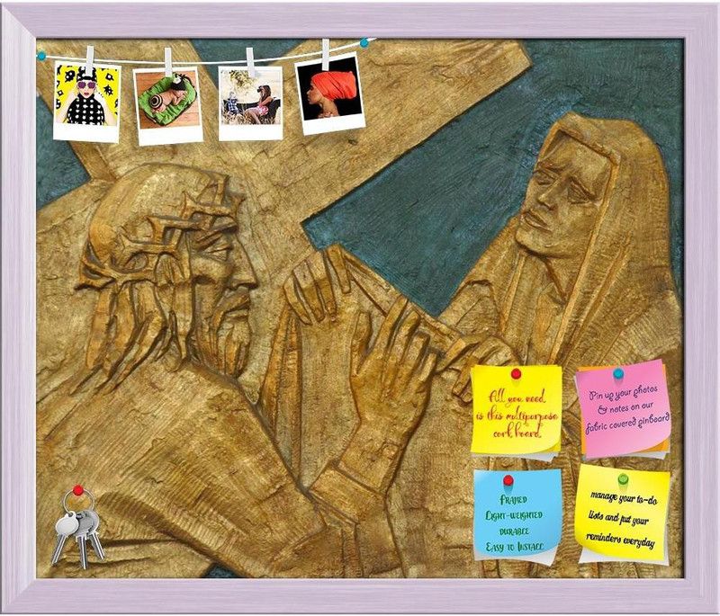 Artzfolio 6th Station Of Cross Veronica Wipes Face Of Jesus Notice Pin Board Soft Board Cork Bulletin Board  (White Frame 23.7 x 20 inch (60 x 51 cms))