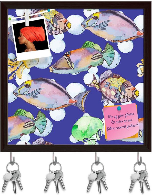 Artzfolio Tropical Sea D2 Pinboard with Key Holder Hooks Dark Brown Frame 20x20inch Cork Bulletin Board  (Multicolor 20 x 20 inch (51 x 51 cms))