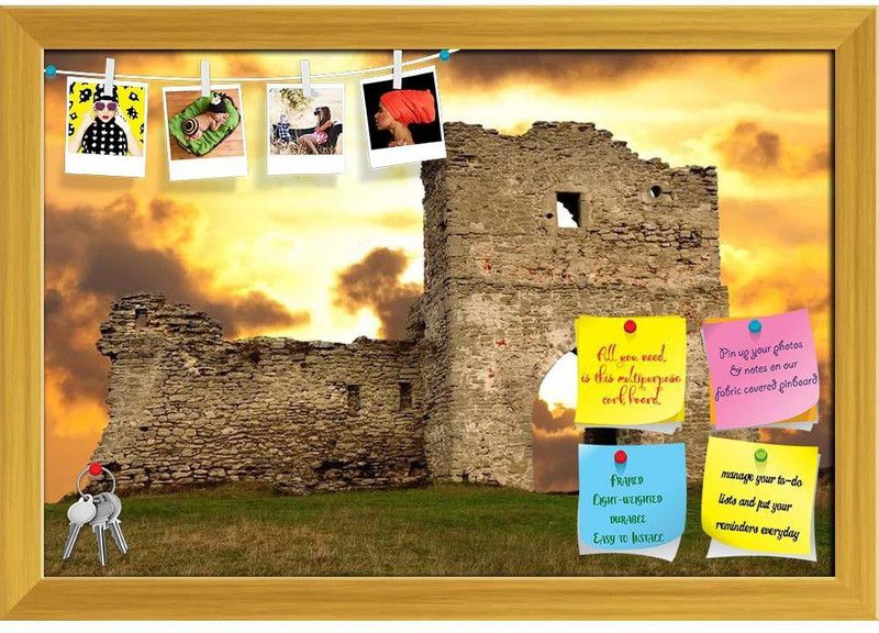 Artzfolio Ruined Gates Of Cossack Castle Notice Pin Board Golden Frame 17.5x12inch Cork Bulletin Board  (Multicolor 17.5 x 12 inch (44 x 30 cms))
