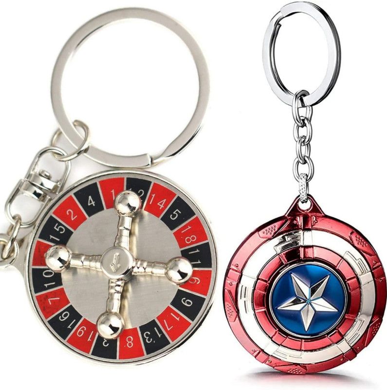 Jainsburys Combo of Captain America Spining & Casino Game Rotating keychain Key Chain
