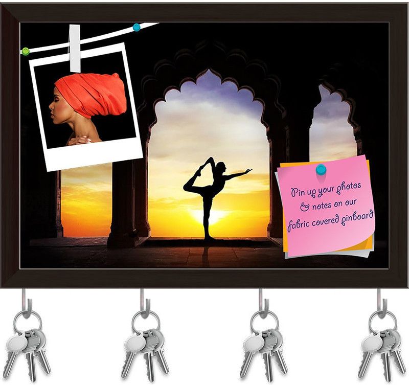 Artzfolio Yoga In Old Temple D2 Pinboard with Key Holders Dark Brown Frame14.5x10inch Cork Bulletin Board  (Multicolor 14.5 x 10 inch (37 x 25 cms))
