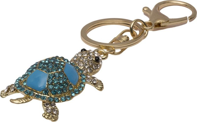 GELILIA Blue Very Pretty Lucky Charm Crystal Studded Tortoise Key Chain