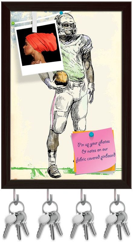 Artzfolio American Footbal Player D1 Pinboard with Key Holders Dark Brown Frame8x11.6inch Cork Bulletin Board  (Multicolor 8 x 11.6 inch (20 x 29 cms))