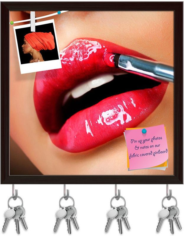 Artzfolio Professional Make Up Pinboard with Key Holder Hooks Dark Brown Frame 16x16inch Cork Bulletin Board  (Multicolor 16 x 16 inch (41 x 41 cms))