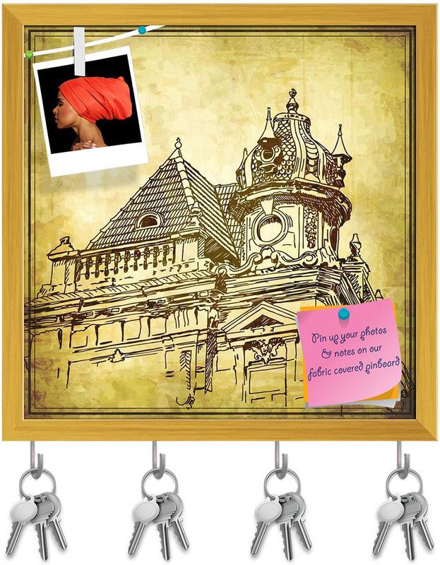Artzfolio Historical Building In Grunge Background Pinboard & Key Hooks Golden 16x16.1inch Cork Bulletin Board  (Multicolor 16 x 16.1 inch (41 x 41 cms))