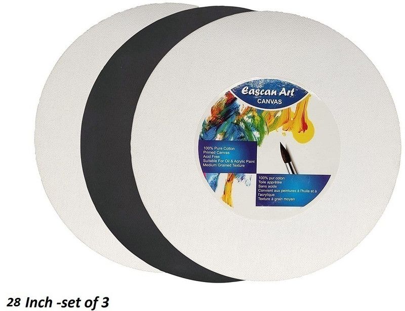 Eascan Art 28 Inch Round Cotton Medium Grain Pre Stretched Canvas (Set of 1)  (White, Black, Linen)