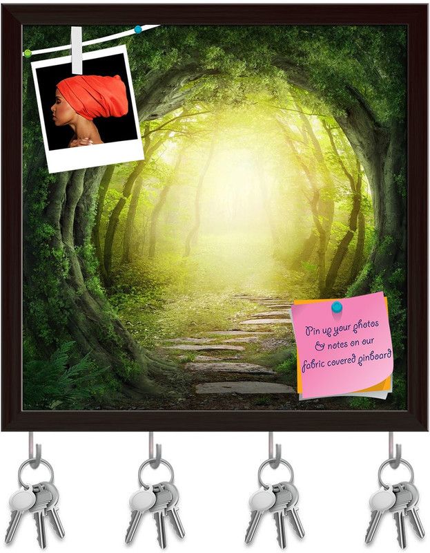 Artzfolio Magic Road Pinboard with Key Holder Hooks Dark Brown Frame 16x16inch (41x41cms) Cork Bulletin Board  (Multicolor 16 x 16 inch (41 x 41 cms))
