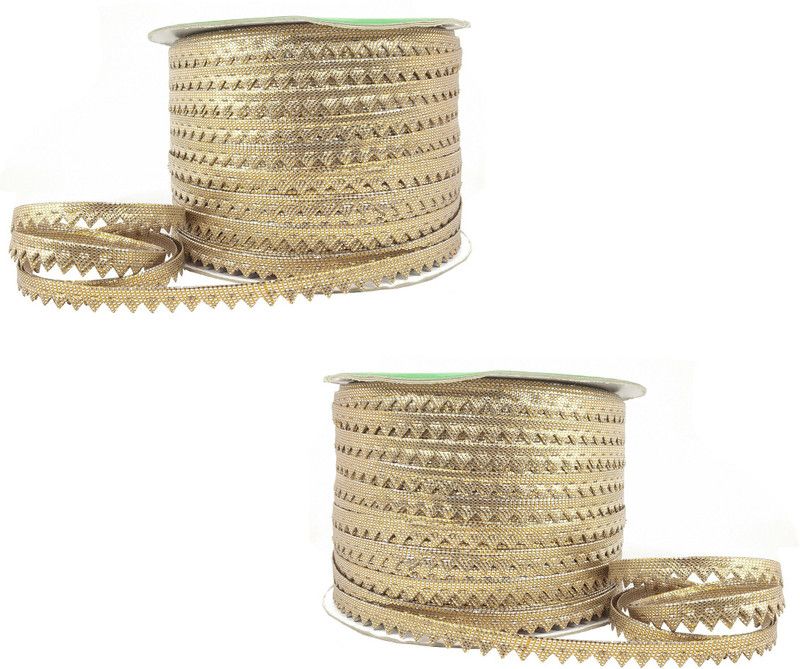 De-Ultimate Golden Triangle/samosa Gota Trim Laces Pack of 2 (90 Mtr Roll and 0.7cm Width) Light Golden Triangle/samosa Lace Reel  (Pack of 2)