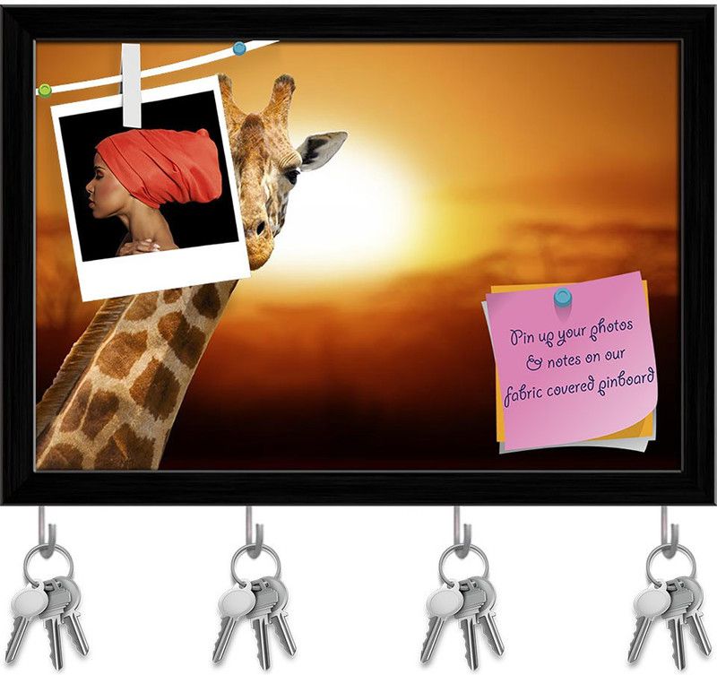 Artzfolio Giraffe On Sunset in Amboseli National Park Kenya Pinboard Black 11.5x8in Cork Bulletin Board  (Multicolor 11.5 x 8 inch (29 x 20 cms))