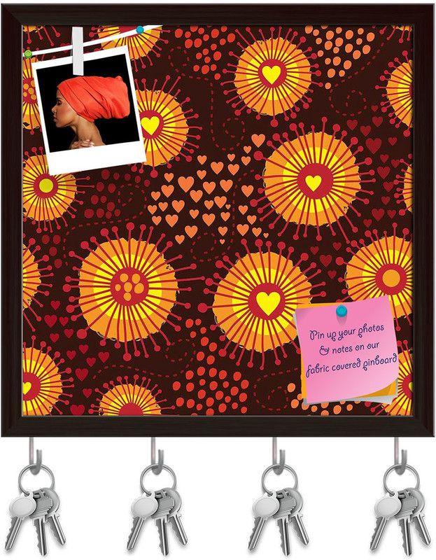 Artzfolio Psychedelic Art D1 Pinboard with Key Holder Hooks Dark Brown Frame 16x16inch Cork Bulletin Board  (Multicolor 16 x 16 inch (41 x 41 cms))