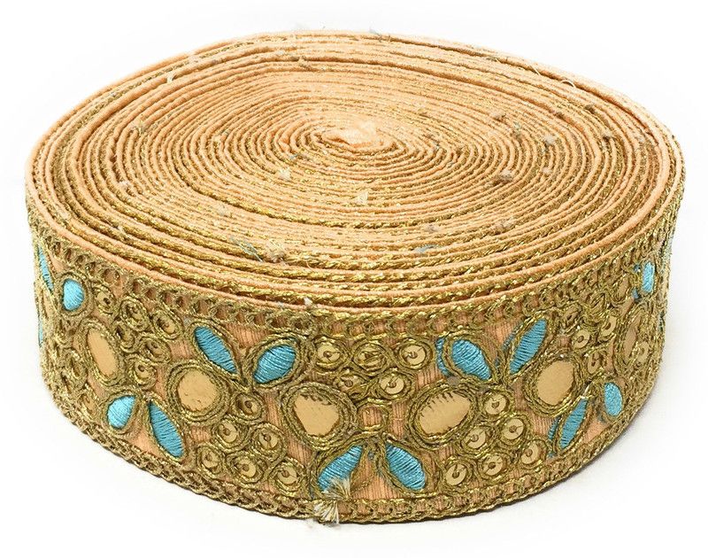 Inhika 9 Meters Lace Border Material, Gold Embroidered, Cotton Mix Fabric (2 inches Wide, Blue) for saree dupatta lehenga blouse Lace Reel  (Pack of 1)