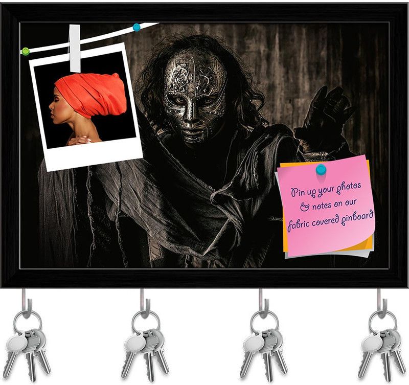Artzfolio Mysterious Man In Iron Mask Pin Board with Key Holders Black Frame 11.5x8inch Cork Bulletin Board  (Multicolor 11.5 x 8 inch (29 x 20 cms))