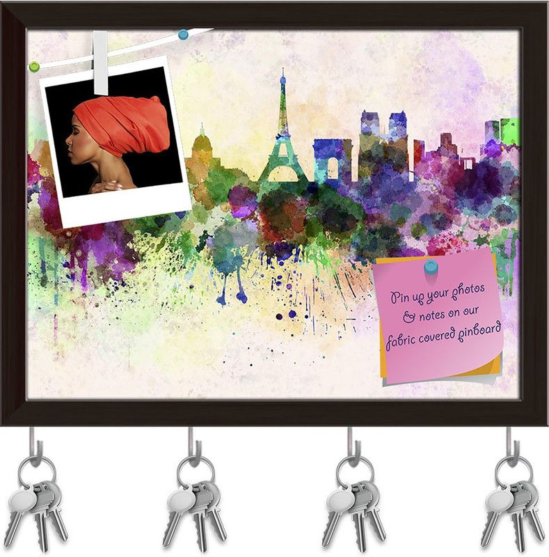Artzfolio Paris Skyline In Watercolor France Pinboard & Key Holder Dark Brown Frame13x10in Cork Bulletin Board  (Multicolor 13 x 10 inch (33 x 25 cms))