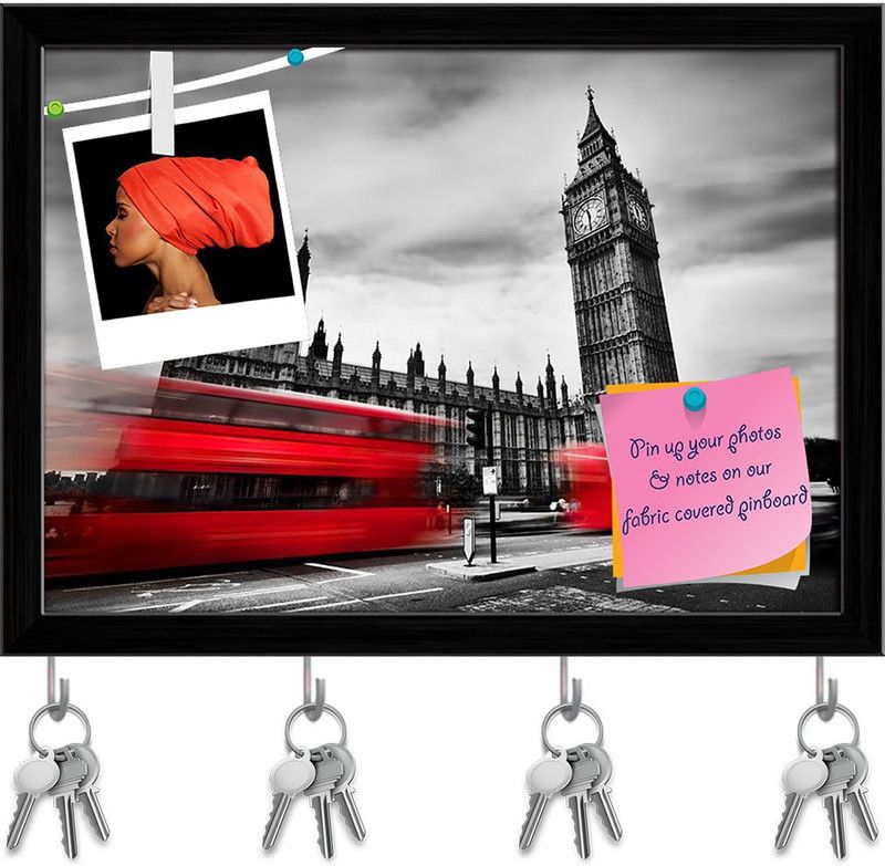 Artzfolio Red Buses Big Ben & Westminster Palace in London UK Pinboard Black 8.1x6in Cork Bulletin Board  (Multicolor 8.1 x 6 inch (21 x 15 cms))