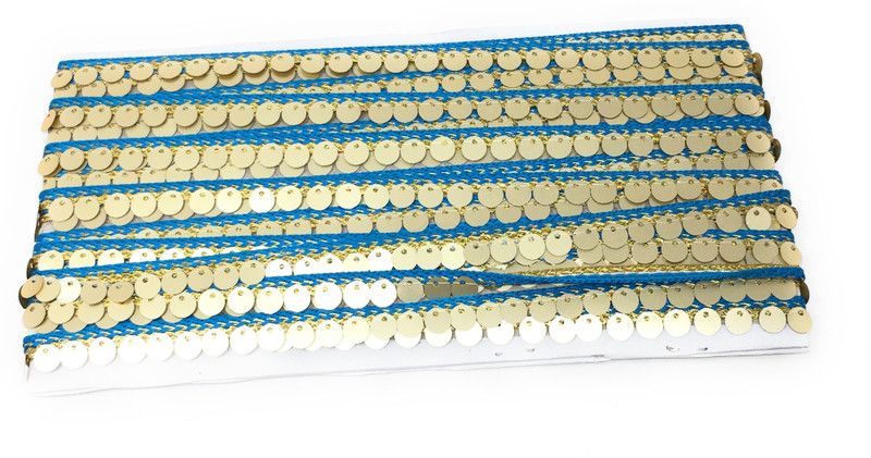 Inhika 9 Meters Lace Border Material, Sequence Embroidered, Polyester Fabric (1cm Wide, Cyan Blue) for saree dupatta lehenga blouse Lace Reel  (Pack of 1)