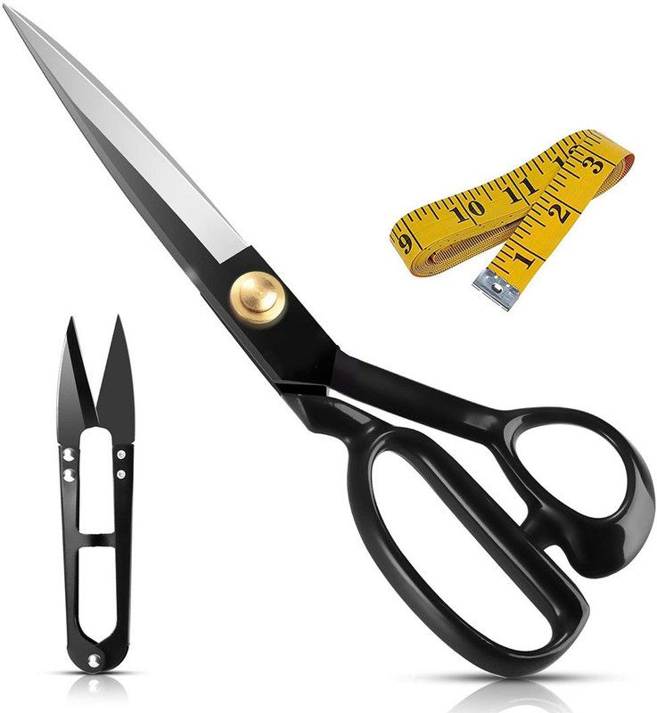 Top Trick Jupiter Professional Tailoring Scissors+ Sewing Thread Cutting+measurement tape Scissors  (Set of 3, Black)
