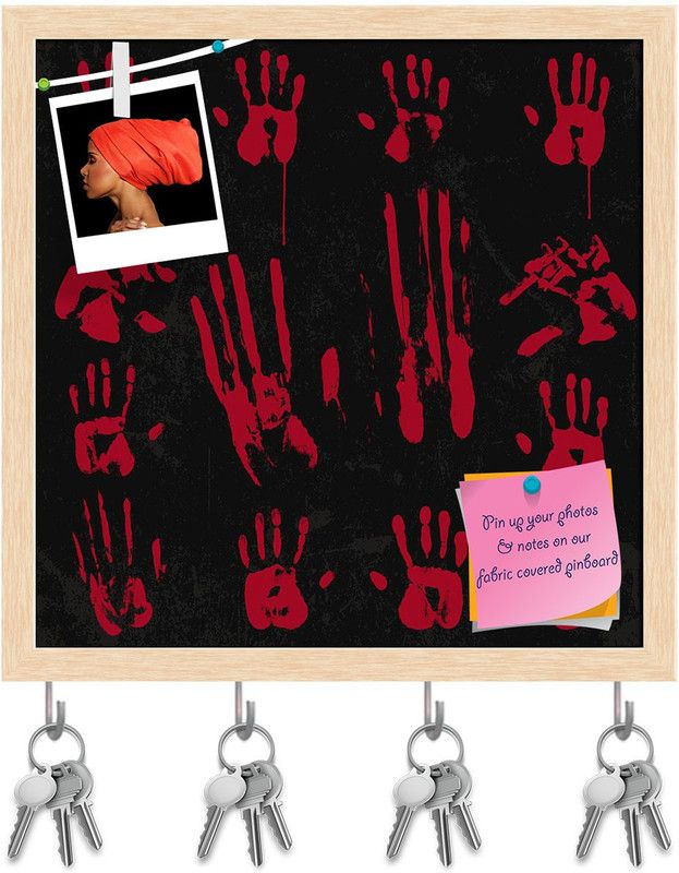 Artzfolio Hand In Blood Pinboard with Key Holder Hooks Natural Brown Frame 20x20inch Cork Bulletin Board  (Multicolor 20 x 20 inch (51 x 51 cms))
