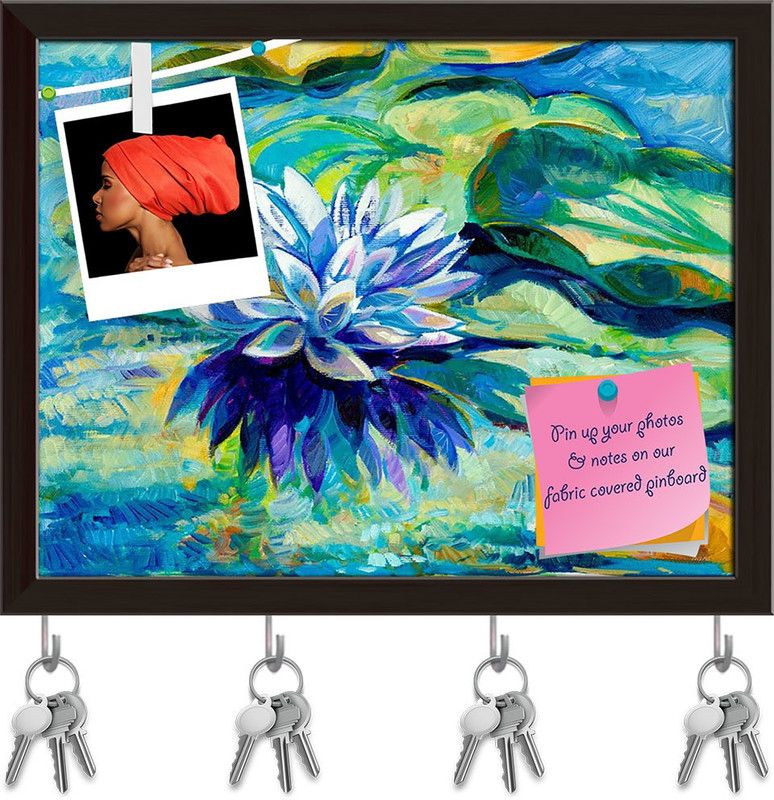 Artzfolio Water Lily D2 Pinboard with Key Holder Hooks Dark Brown Frame 10.1x8inch Cork Bulletin Board  (Multicolor 10.1 x 8 inch (26 x 20 cms))